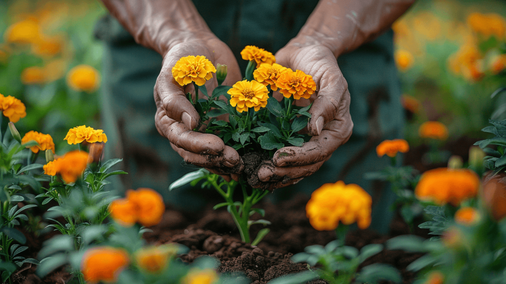 growing_Marigolds_in_soil